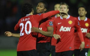 United in celebration against Aldershot during Carling Cup victory United in celebration against Aldershot during Carling Cup victory