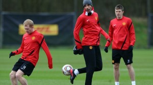 Scholes, Ferdinand and Carrick training Scholes, Ferdinand and Carrick training