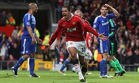 Hernandez celebrates as he scores United's opener