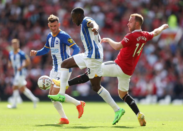 Danny Welbeck dueling with Man Utd midfielder Christian Eriksen