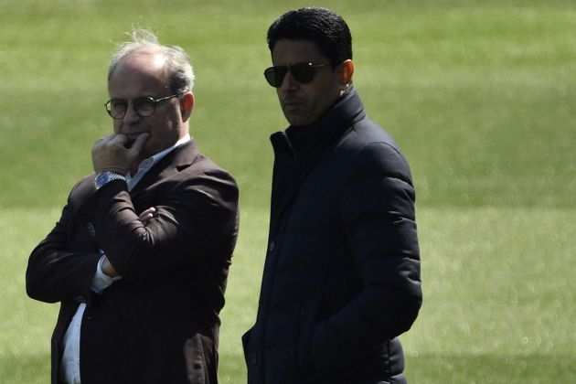 PSG president Nasser Al-Khelaifi looking