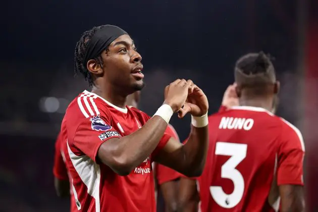 Anthony Elanga celebrates goal for Forest