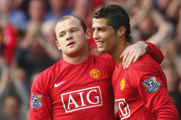 Wayne Rooney and Cristiano Ronaldo celebrating a goal