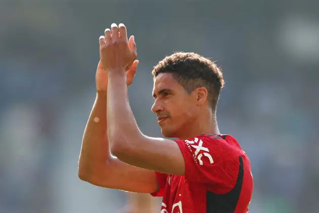 Raphael Varane applauding Manchester United fans
