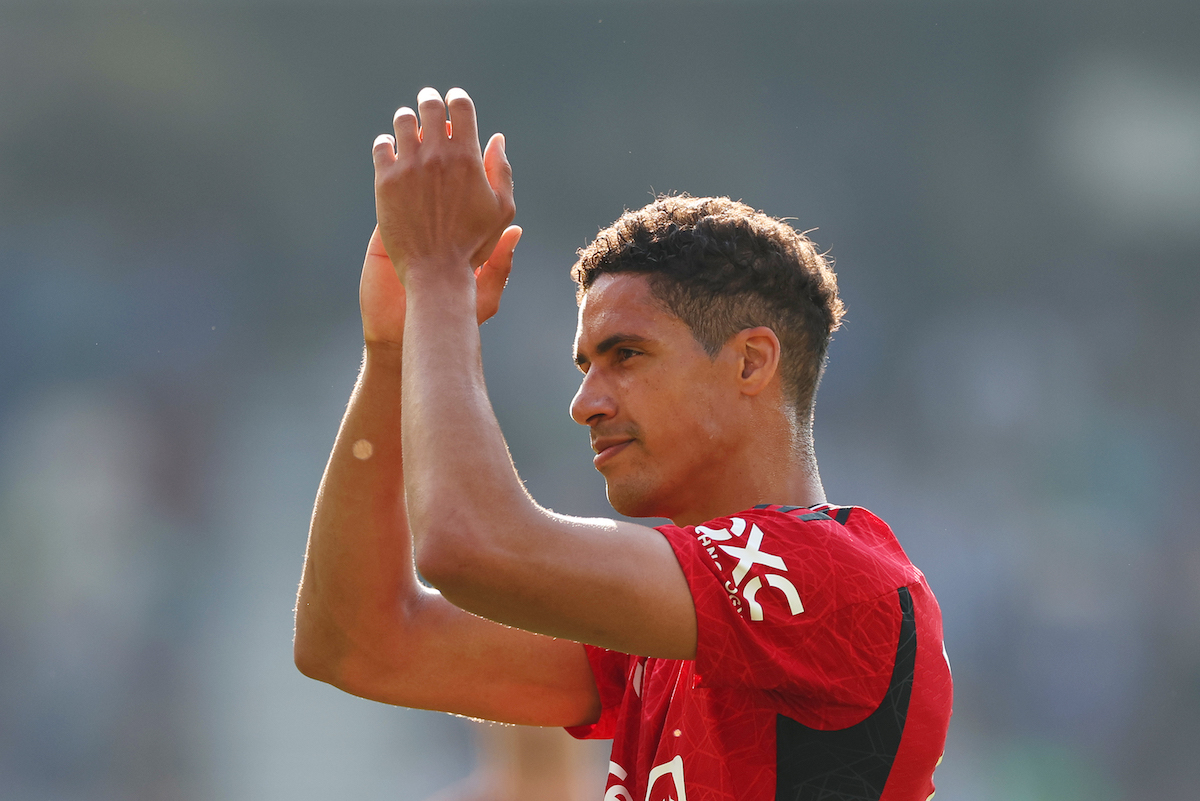 Raphael Varane applauding Manchester United fans
