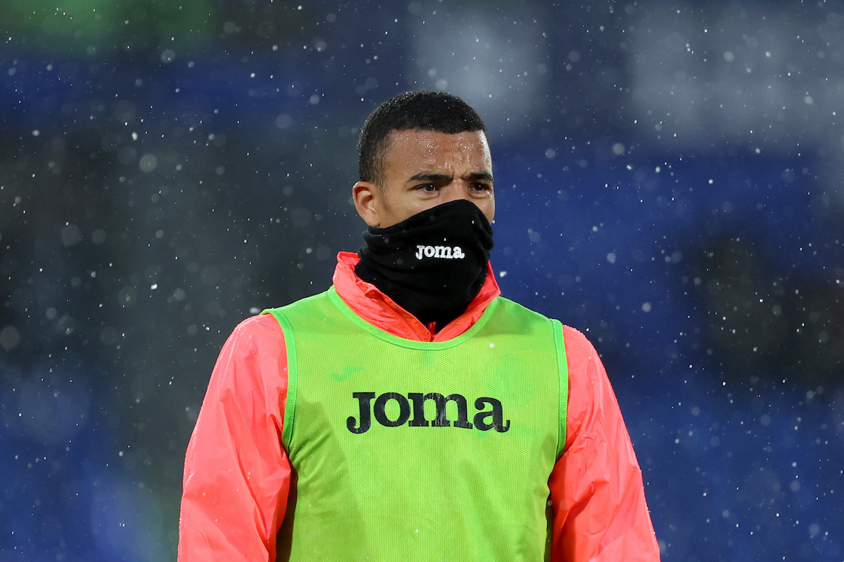 Mason Greenwood looks on during the warmup