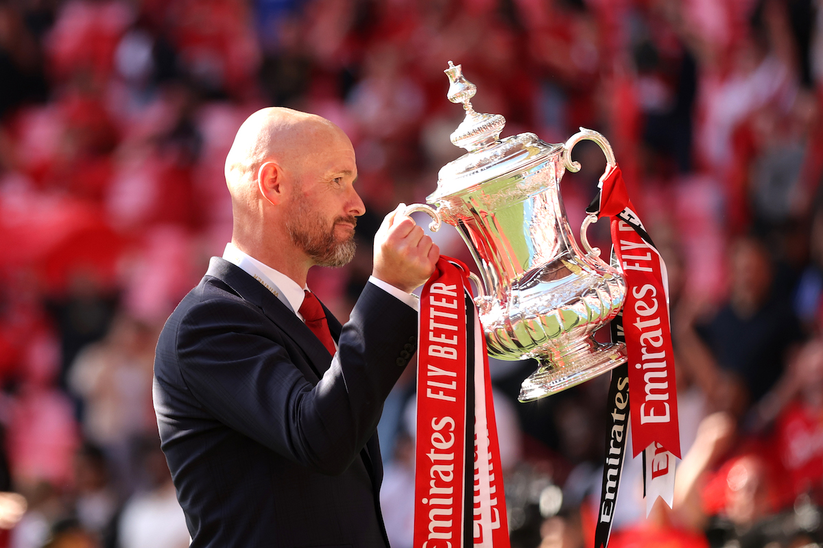 Erik ten Hag winning the FA Cup in May after beating Man City at Wembley
