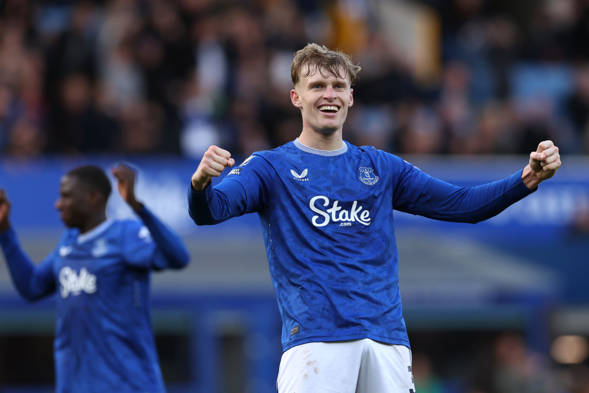 Jarrad Branthwaite celebrating Everton win