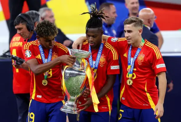 Nico Williams celebrating Euro 2024 triumph with Spain teammates