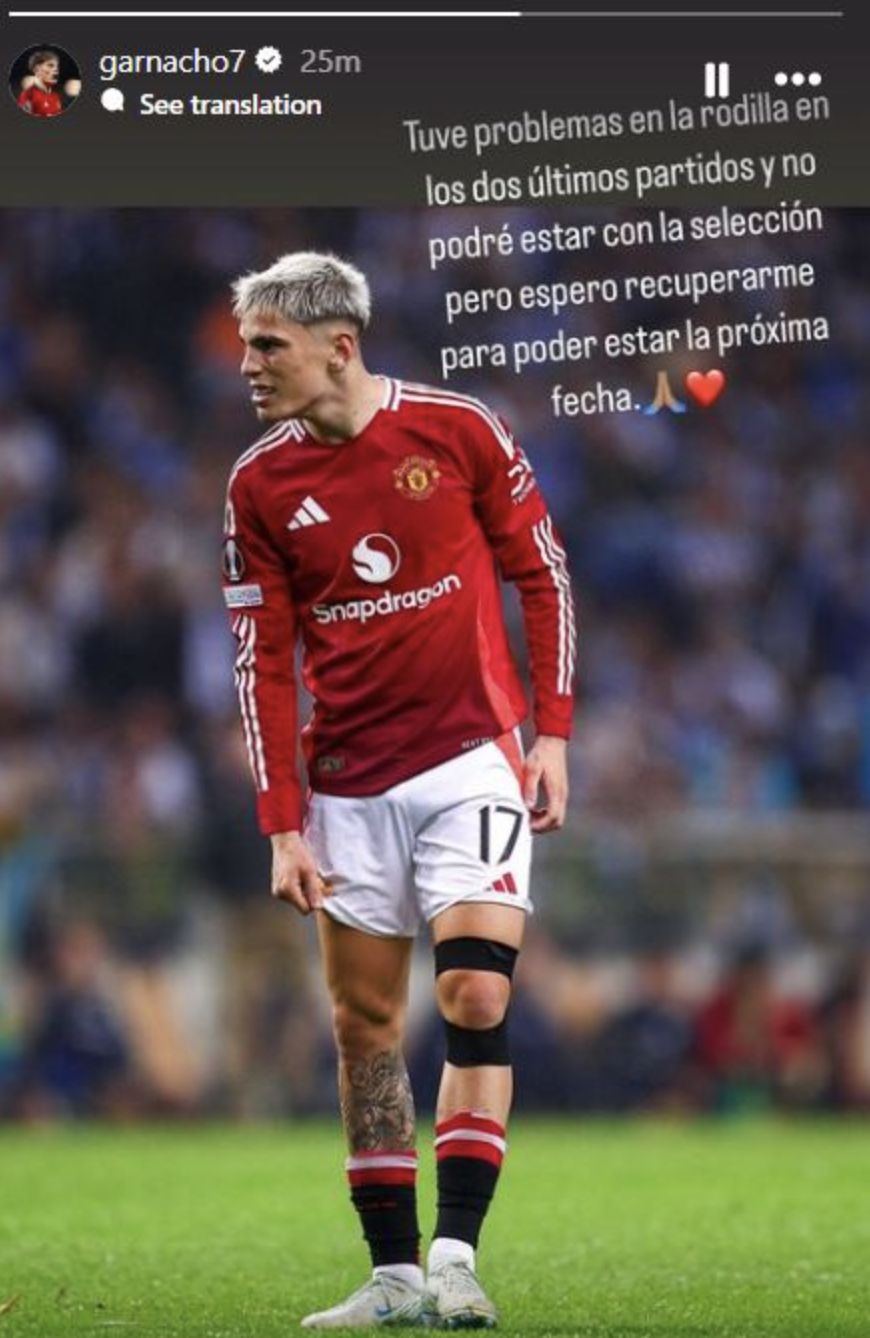 Alejandro Garnacho shares injury update via Instagram