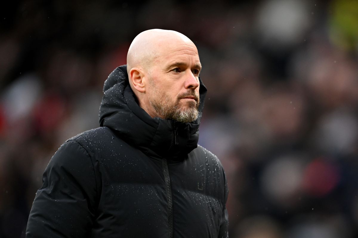 Erik ten Hag looks on on the touchline as Man United manager/