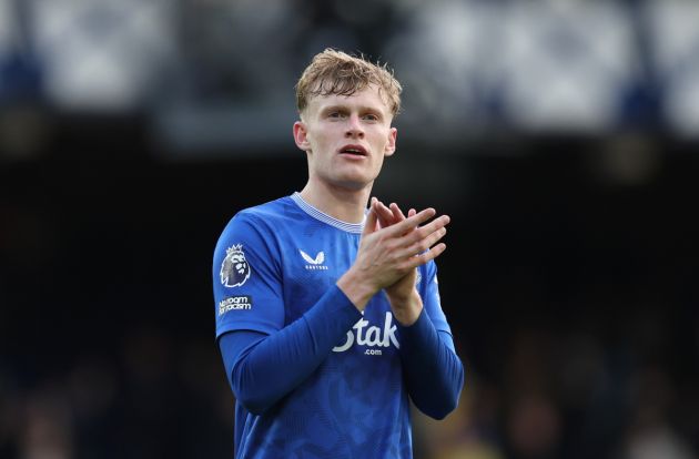 Jarrad Branthwaite claps the Everton fans at full-time.