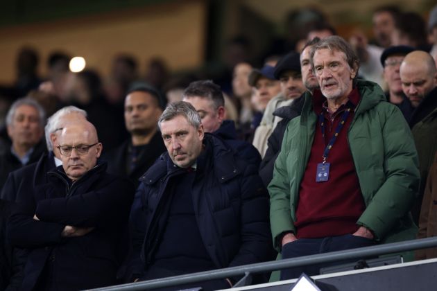 Sir Jim Ratcliffe watches on with Jason Wilcox.