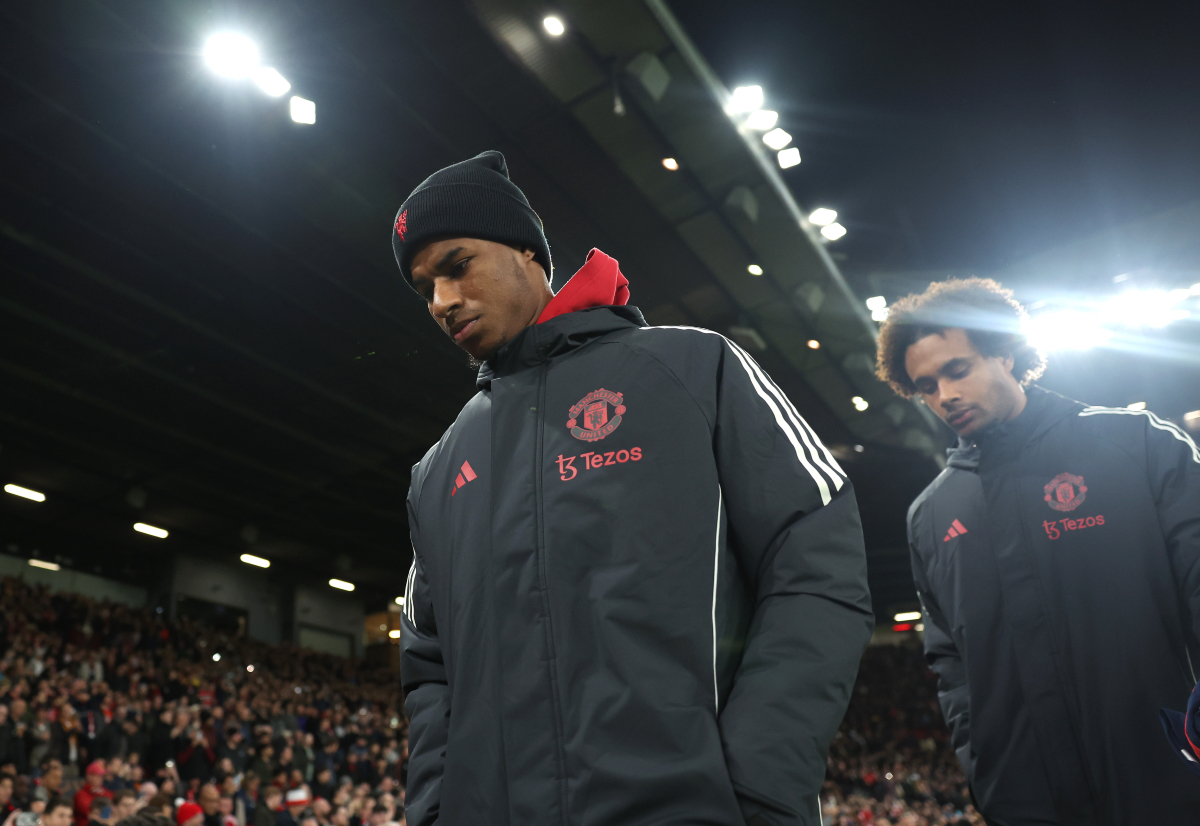 Marcus Rashford walks down the tunnel.
