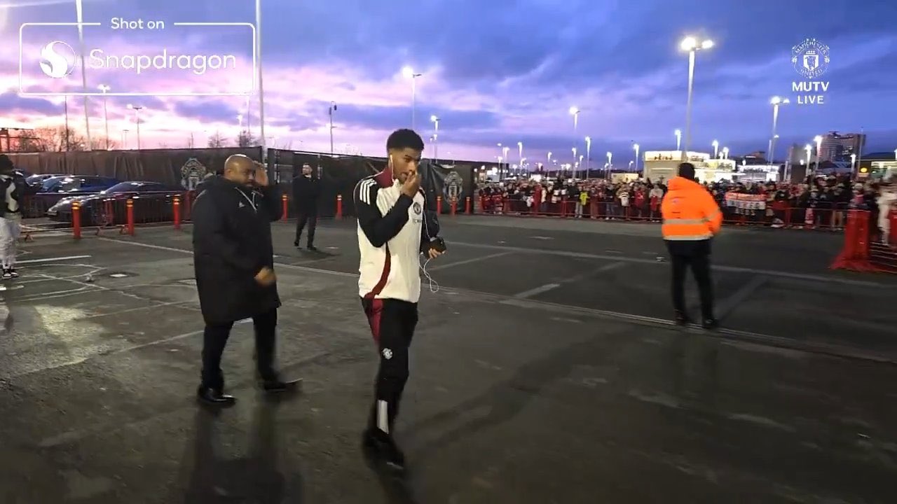 Marcus Rashford arrives at Old Trafford.