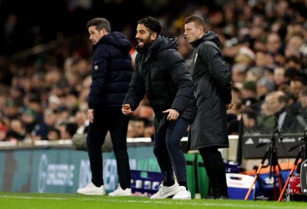 Ruben Amorim barks orders at his Man United players on the touchline.
