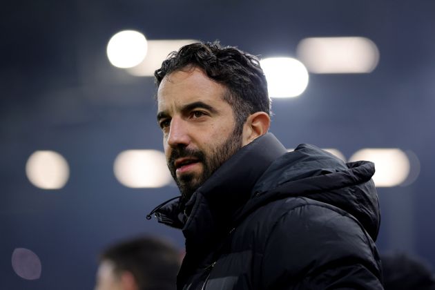 Ruben Amorim looks on from the touchline at Craven Cottage.