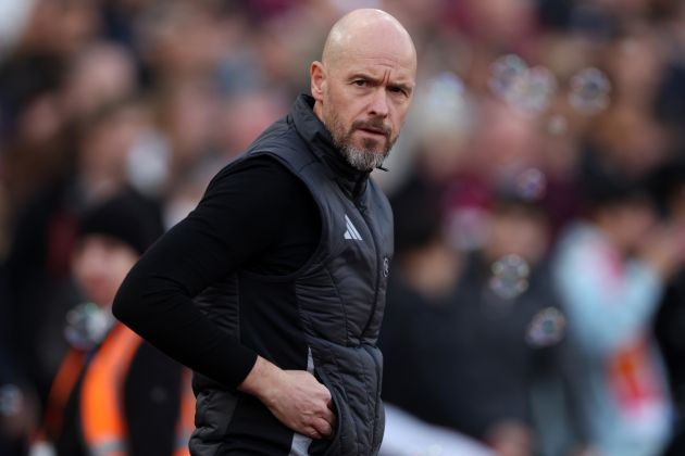 Erik ten Hag looks frustrated on the touchline during his final game as Man United manager.