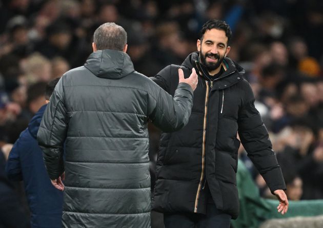 Ruben Amorim greeting Ange Postecoglou