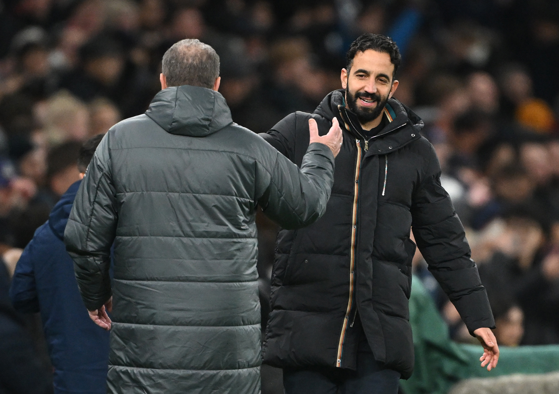 Ruben Amorim greeting Ange Postecoglou