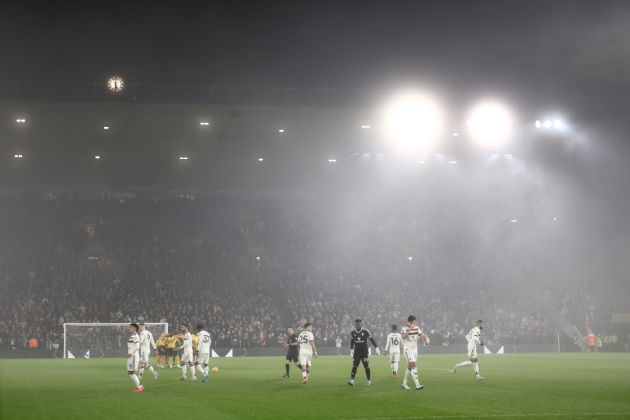 A shot of Man United and Wolves players in action at Molineux.