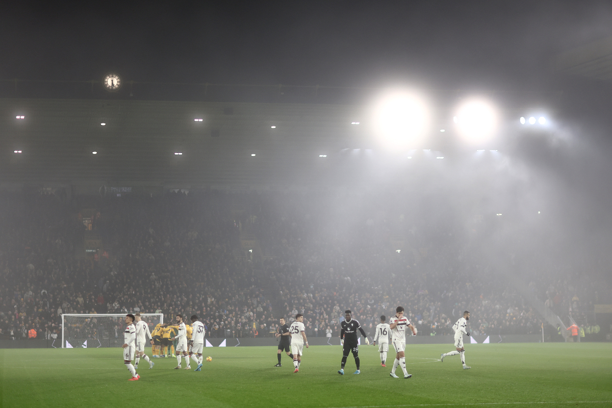 A shot of Man United and Wolves players in action at Molineux.