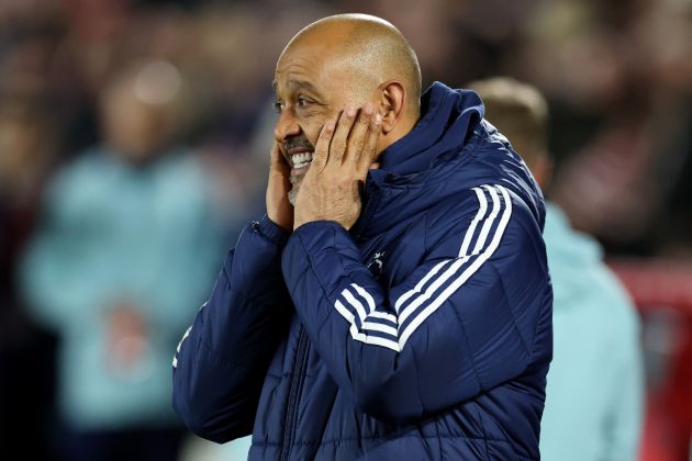 Nuno Espirito Santo grimaces while watching his Nottingham Forest team in action against Arsenal.