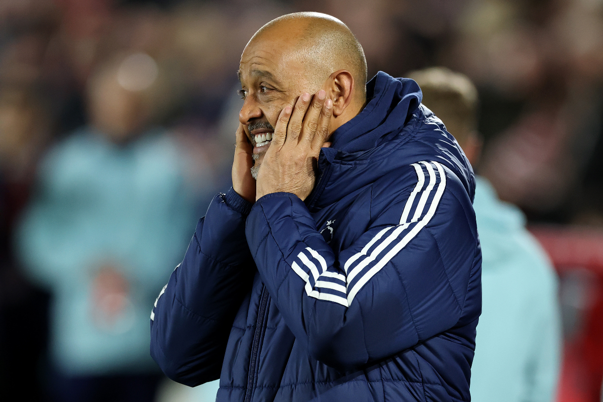 Nuno Espirito Santo grimaces while watching his Nottingham Forest team in action against Arsenal.