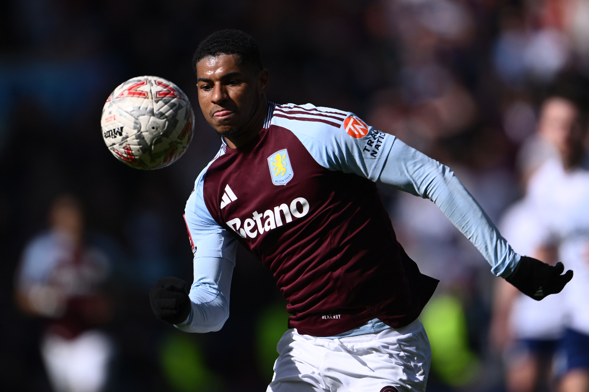Marcus Rashford chases the ball while in action for Aston Villa vs Preston North End.