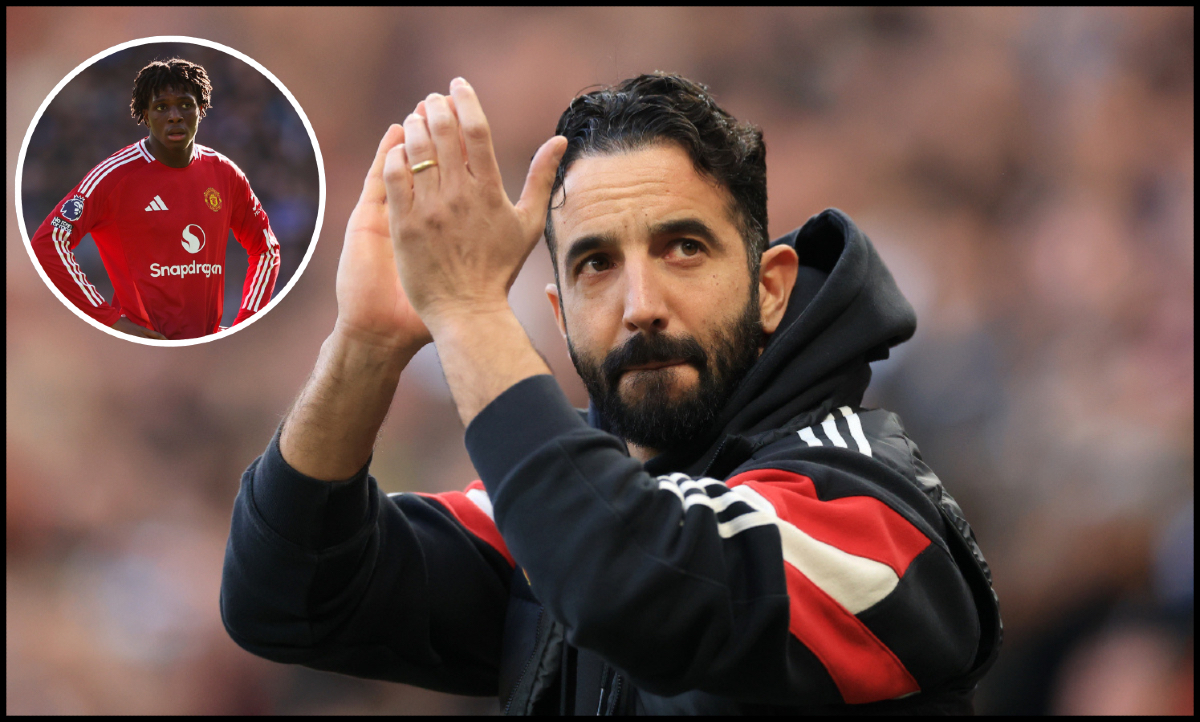 Ruben Amorim applauds the Man United fans.