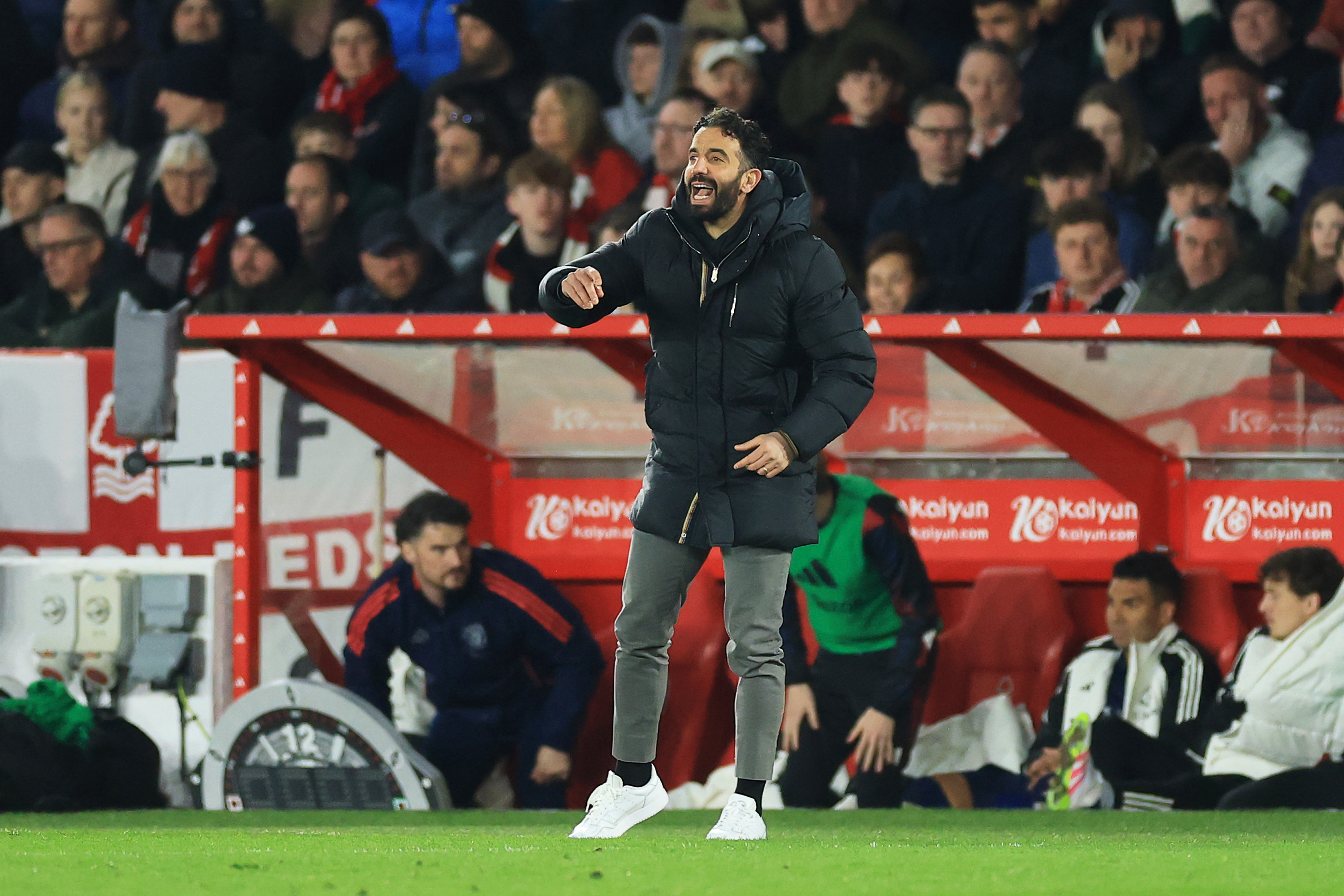 Ruben Amorim bellows at his players from the touchline at the City Ground.
