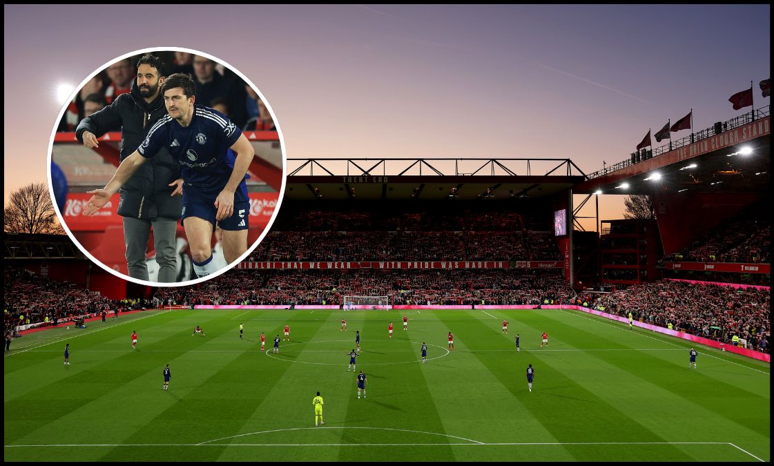 A general view of the sun setting over the City Ground while Nottingham Forest play Man United.
