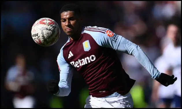 Marcus Rashford chases the ball while in action for Aston Villa.