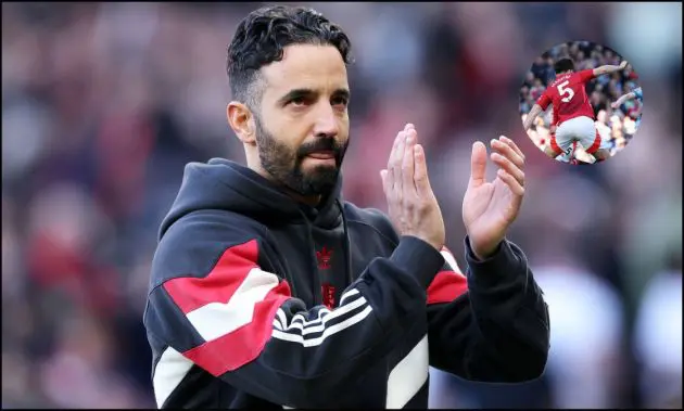 Ruben Amorim applauds the Man United fans after the Manchester derby.