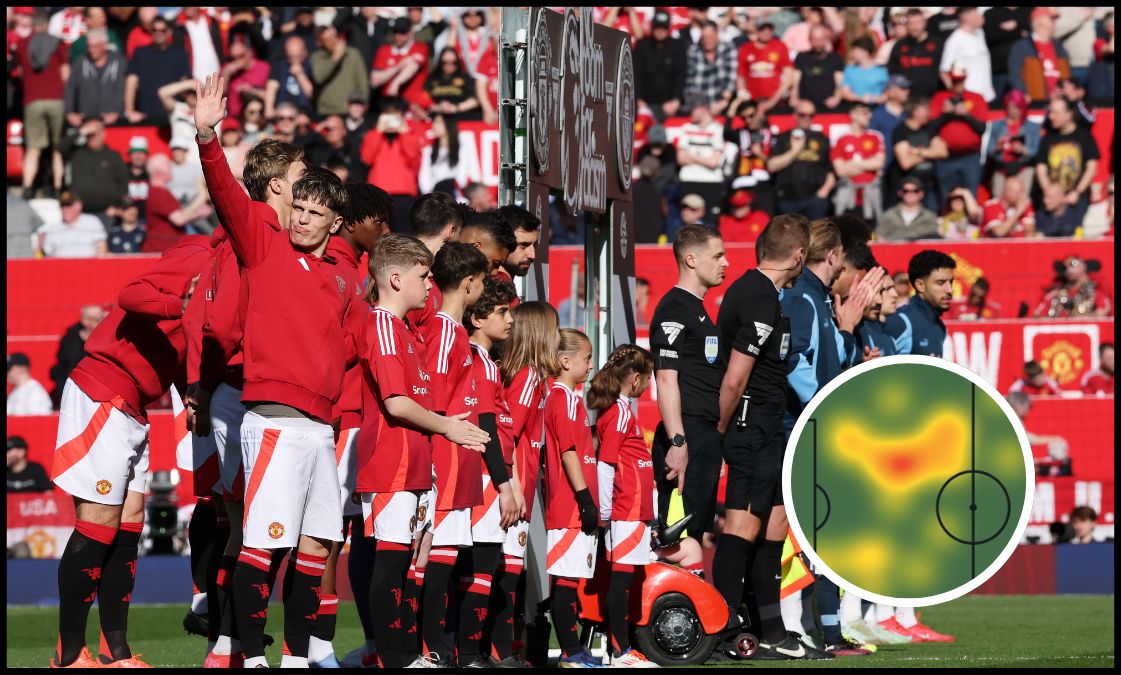 Man United and Man City players line up prior to kick-off at Old Trafford.