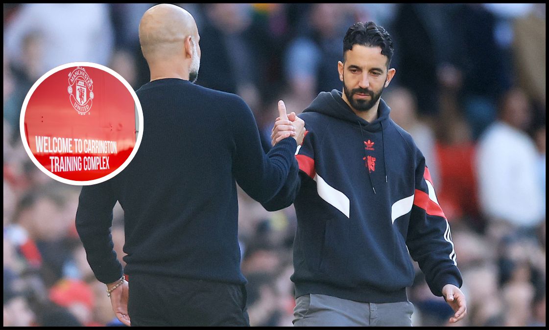 Ruben Amorim shakes hands with Pep Guardiola.