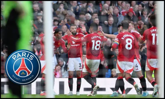 Man United players celebrate with Marcus Rashford.