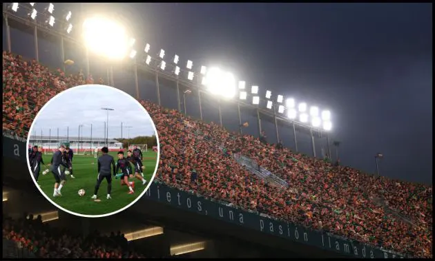 Real Betis fans look on from the stands during a La Liga clash with Real Madrid.
