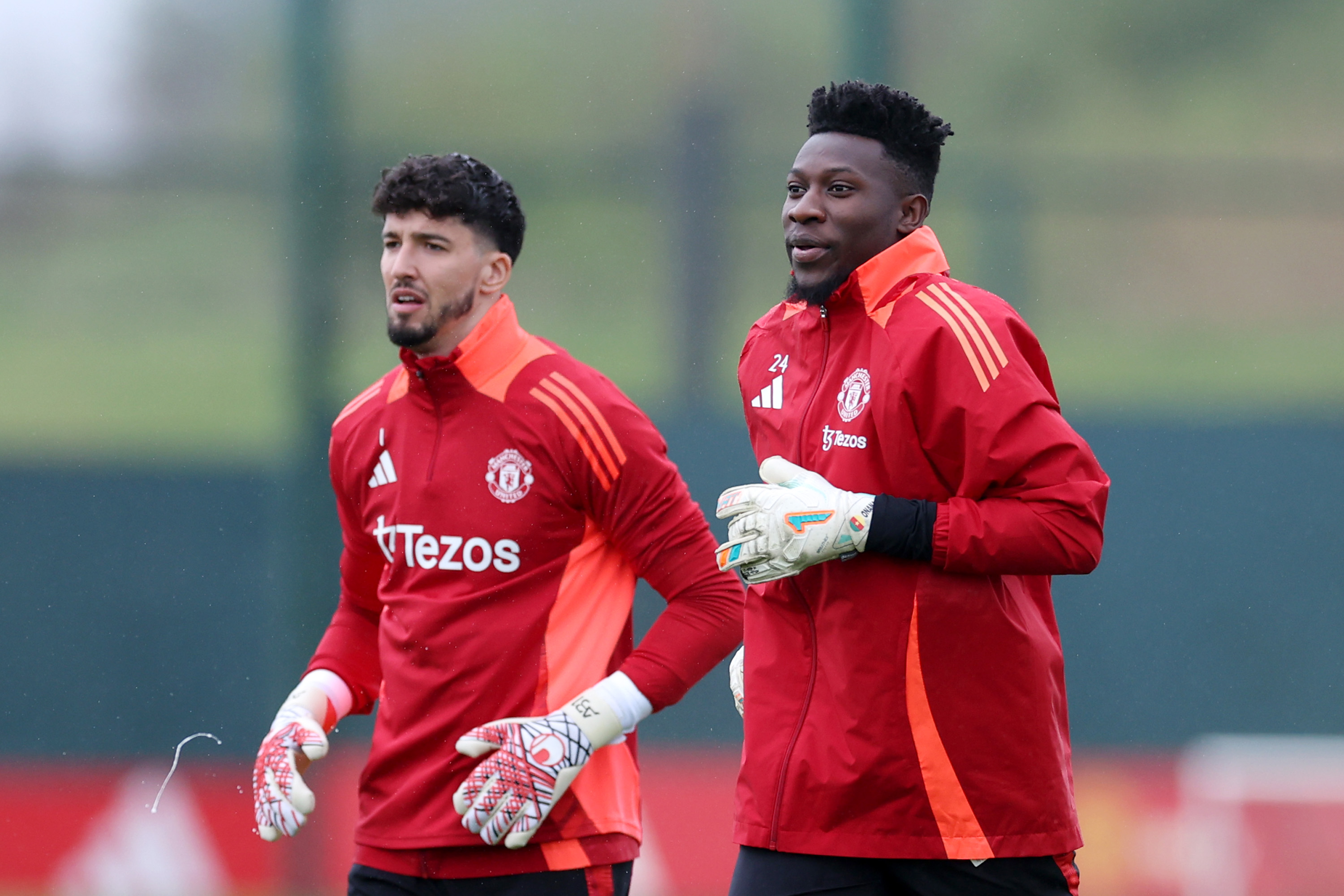 Andre Onana and Altay Bayindir train ahead of Man United’s clash with Lyon.