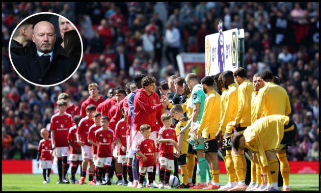 Man United players shake hands with the Wolves players ahead of kick-off at Old Trafford.