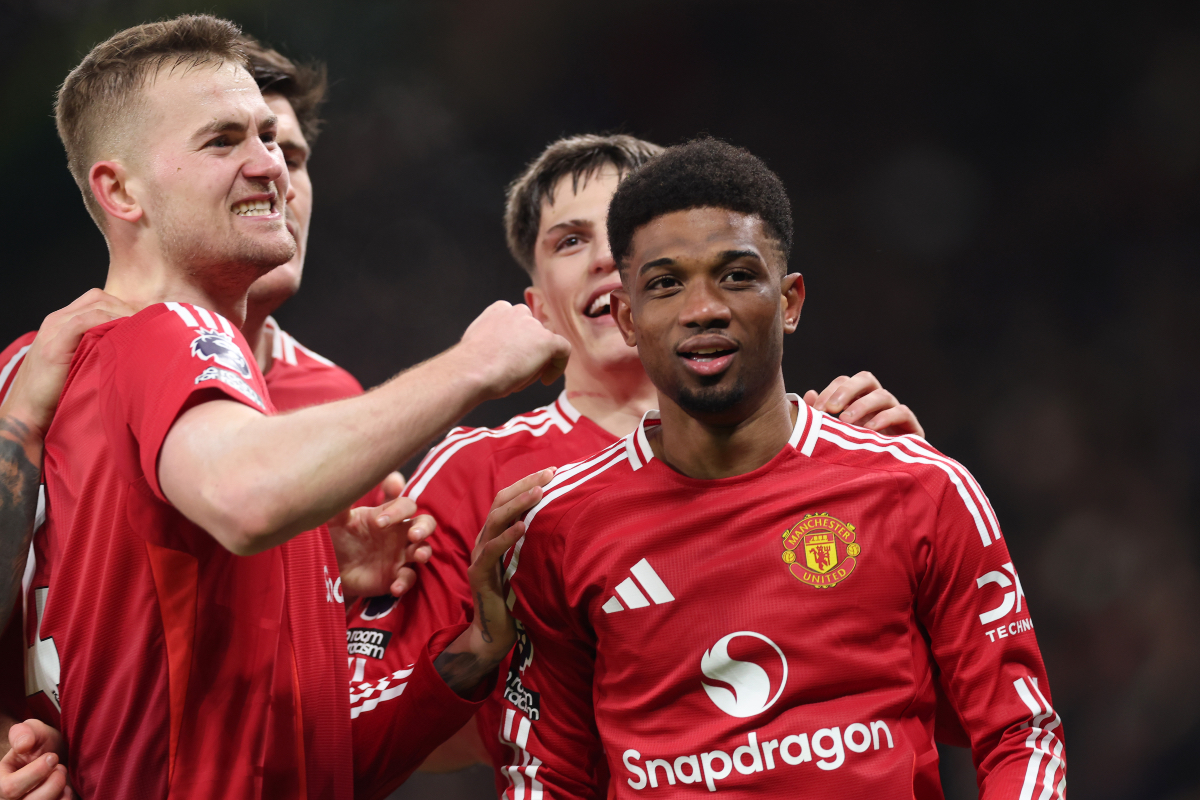 Matthijs de Ligt and Amad celebrate the latter’s goal against Southampton.