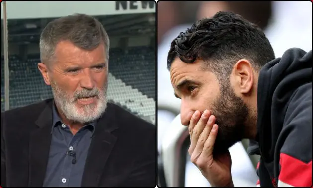 Roy Keane looks over at Ruben Amorim.