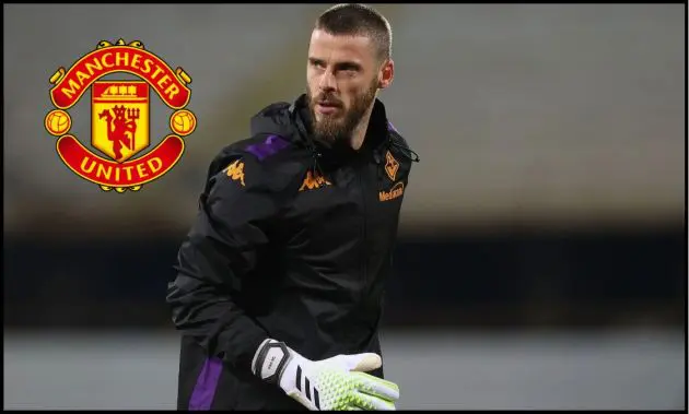 David de Gea looks on while warming up for Fiorentina.