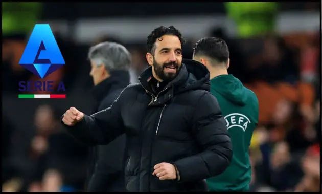 Ruben Amorim celebrates Bruno Fernandes’ goal vs Real Sociedad at Old Trafford.