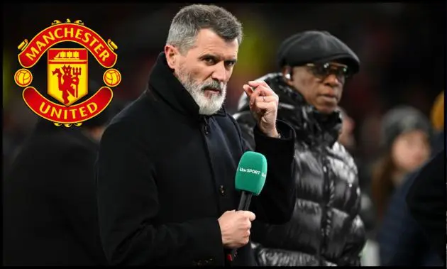Roy Keane looks on during punditry for Man United’s FA Cup semi-final.
