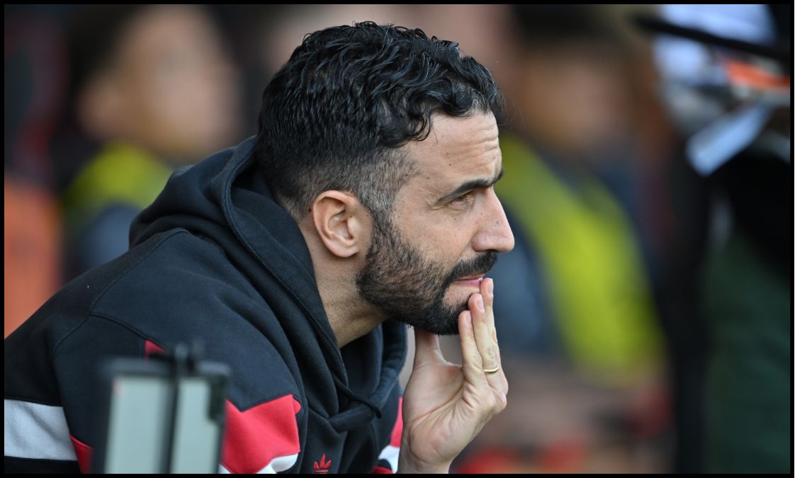 Ruben Amorim looks on from the sidelines at Vitality Stadium.