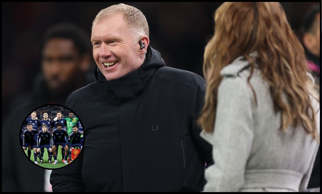Paul Scholes laughs while on punditry with TNT Sports.