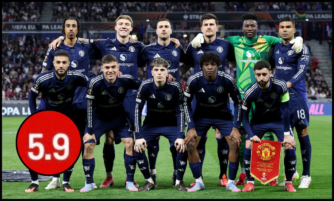 Man United players pose for a picture before facing Lyon.