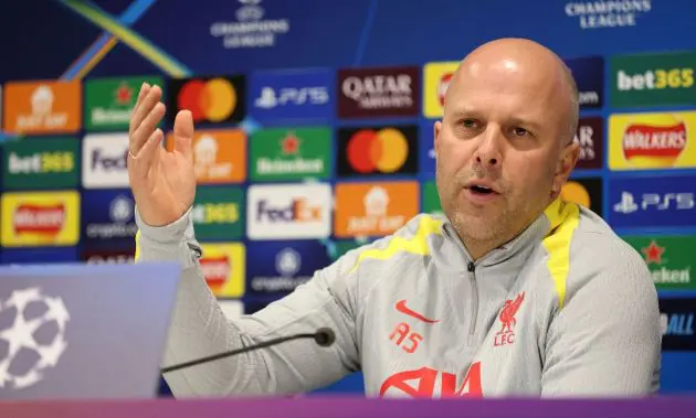 Arne Slot speaking in a press conference