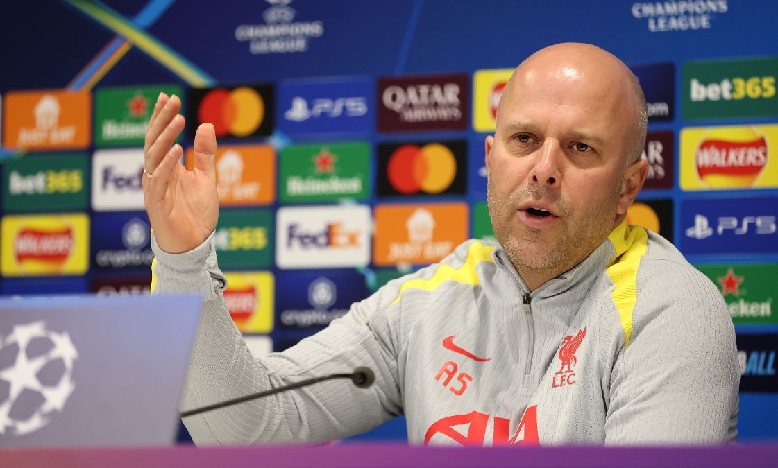 Arne Slot speaking in a press conference